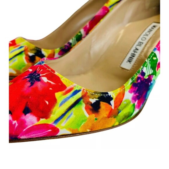 Manolo Blahnik BB 70 Floral Pointed Toe Neon Pumps Sz 41 / US 11 MSRP $695 - Picture 8 of 10